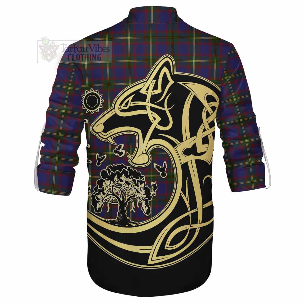 Tartan Vibes Clothing Durie Tartan Ghillie Kilt Shirt with Family Crest Celtic Wolf Style