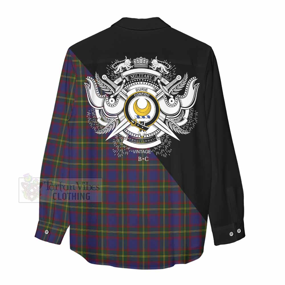 Tartan Vibes Clothing Durie Tartan Women's Casual Shirt with Family Crest and Military Logo Style