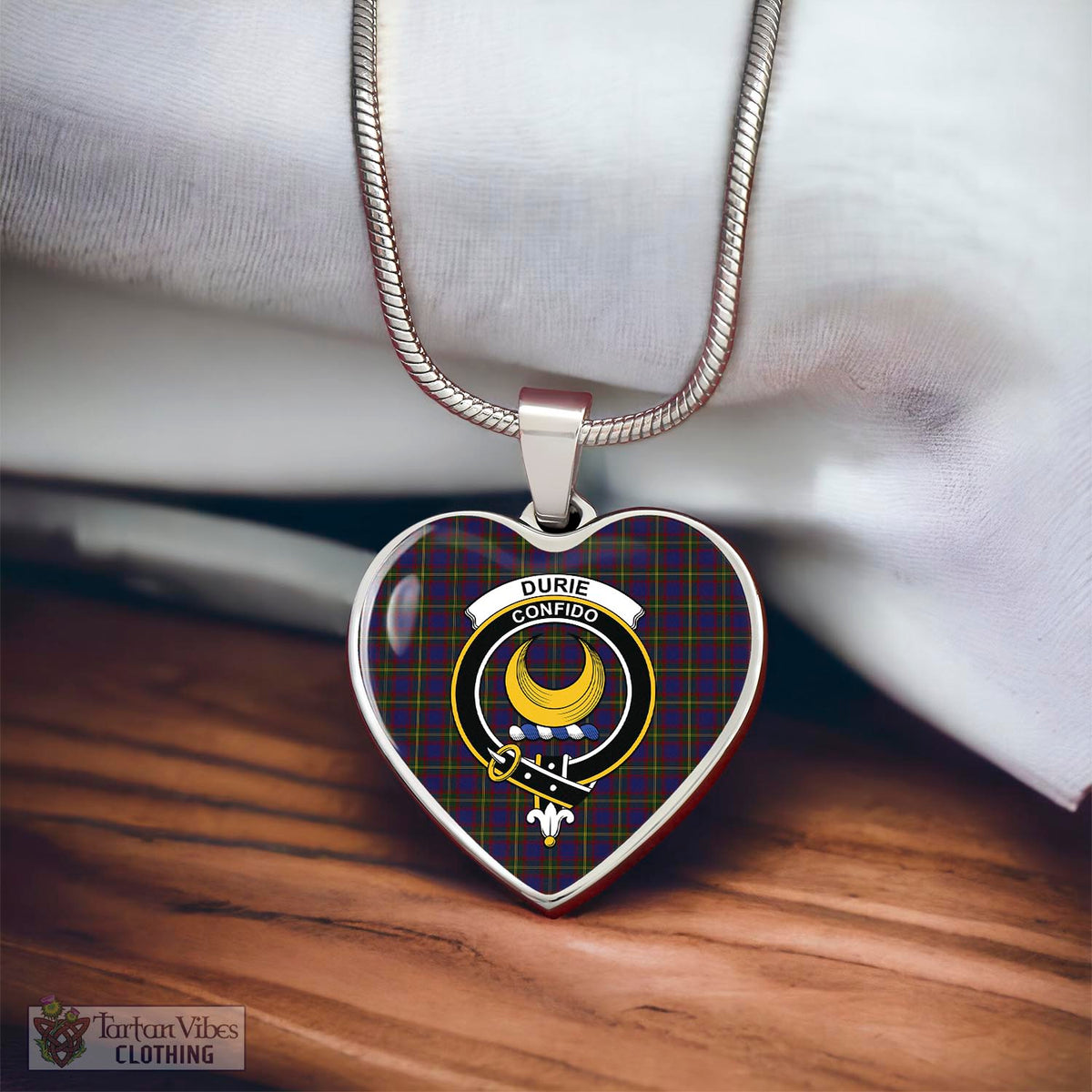 Durie Tartan Heart Necklace with Family Crest - Tartan Vibes Clothing