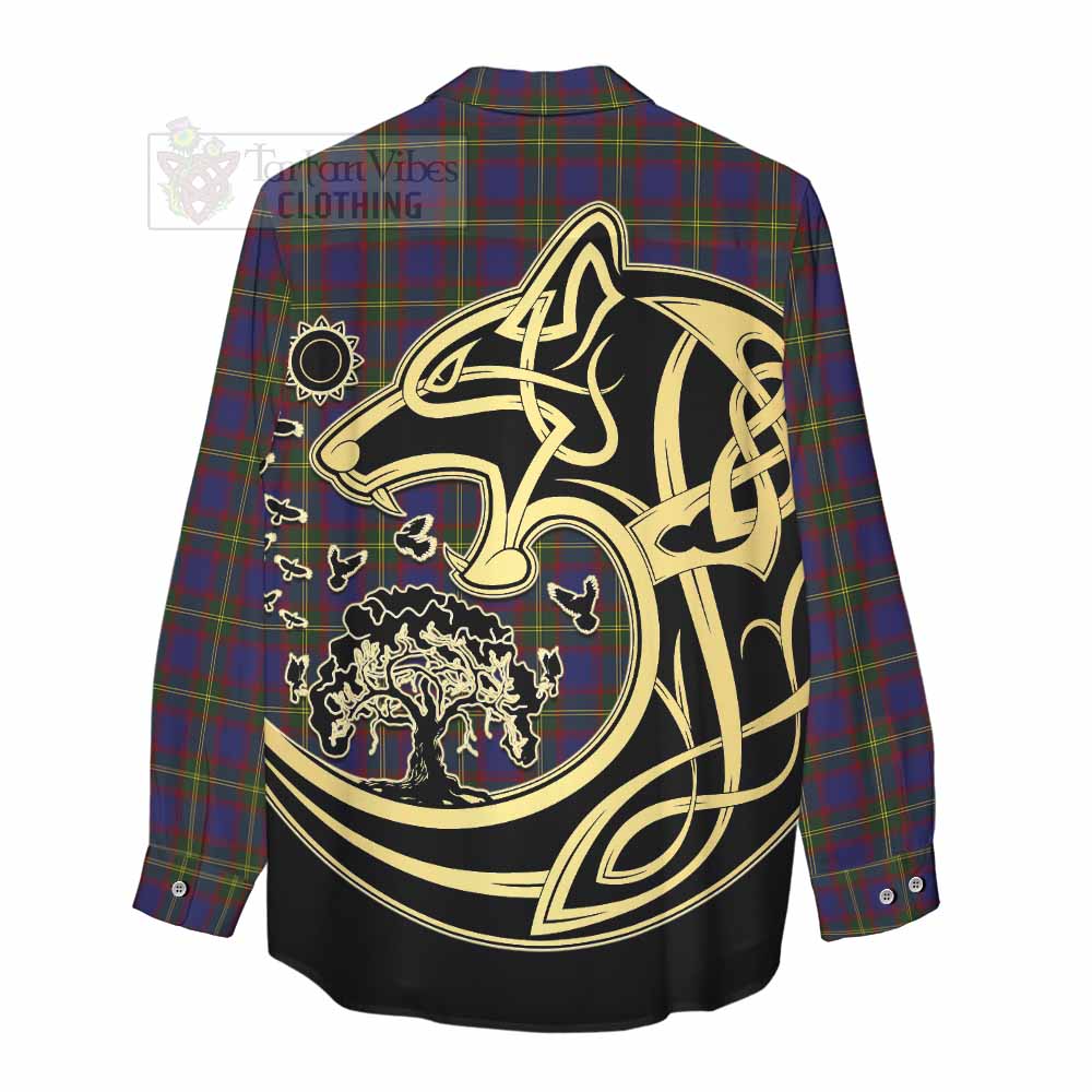 Tartan Vibes Clothing Durie Tartan Women's Casual Shirt with Family Crest Celtic Wolf Style