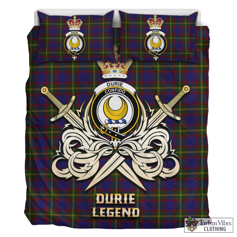 Tartan Vibes Clothing Durie Tartan Bedding Set with Clan Crest and the Golden Sword of Courageous Legacy