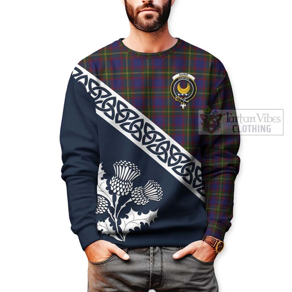 Durie Tartan Sweatshirt Featuring Thistle and Scotland Map - Tartan Vibes Clothing
