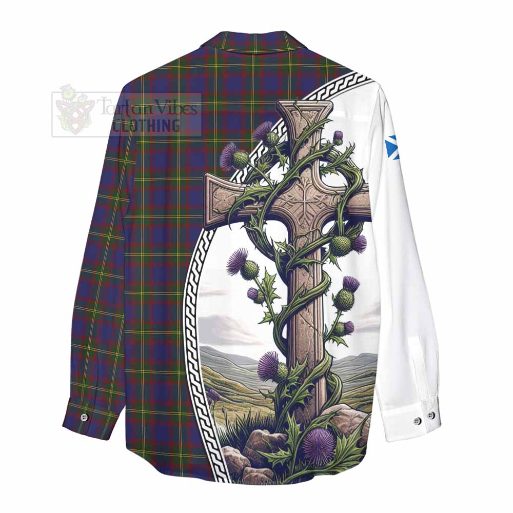 Tartan Vibes Clothing Durie Tartan Women's Casual Shirt with Family Crest and St. Andrew's Cross Accented by Thistle Vines