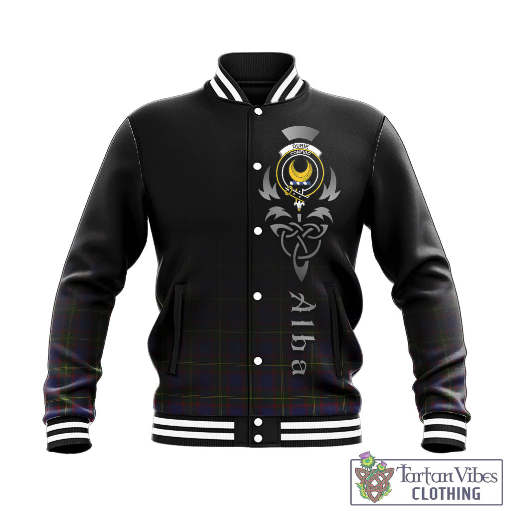 Tartan Vibes Clothing Durie Tartan Baseball Jacket Featuring Alba Gu Brath Family Crest Celtic Inspired