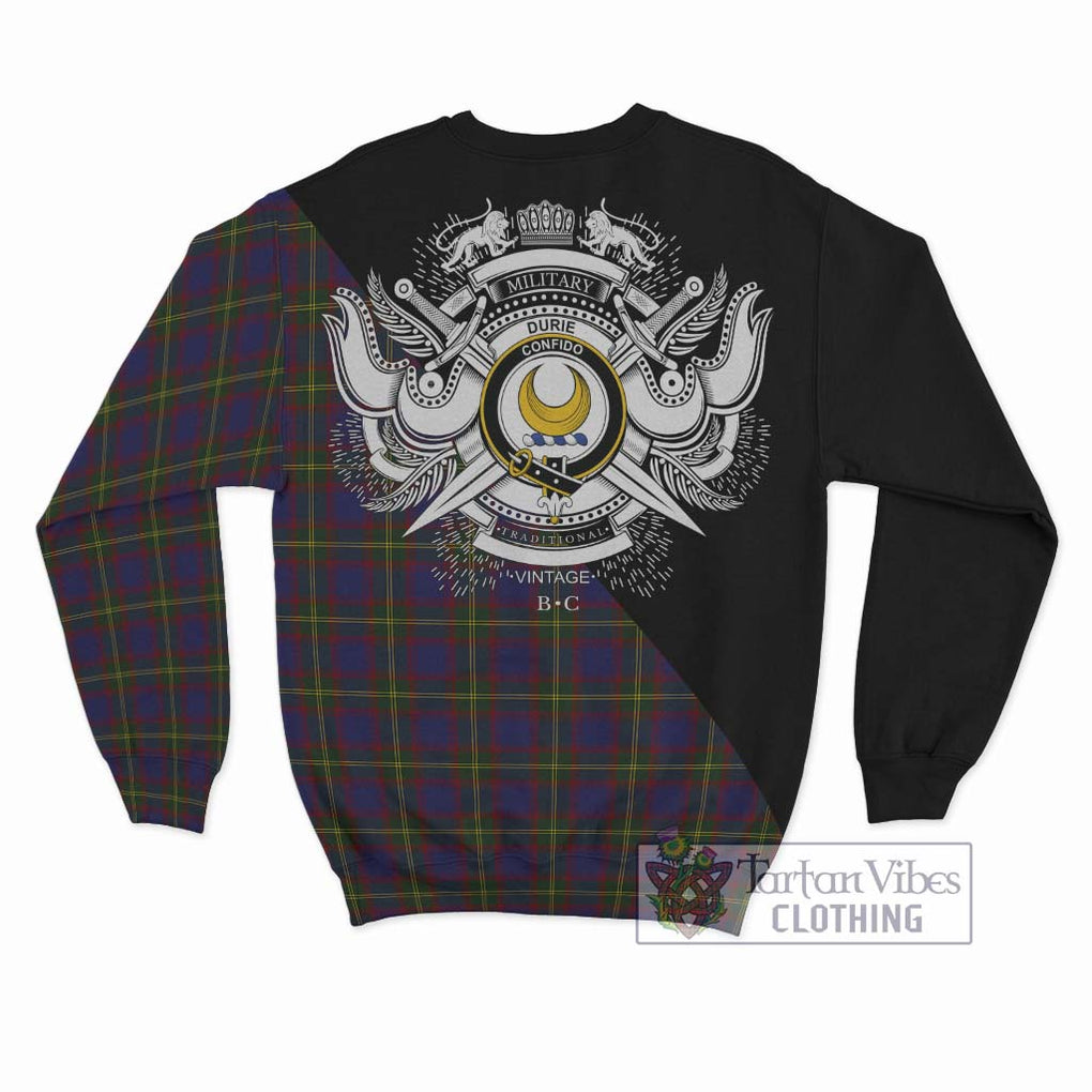 Durie Tartan Sweatshirt with Family Crest and Military Logo Style - Tartanvibesclothing Shop