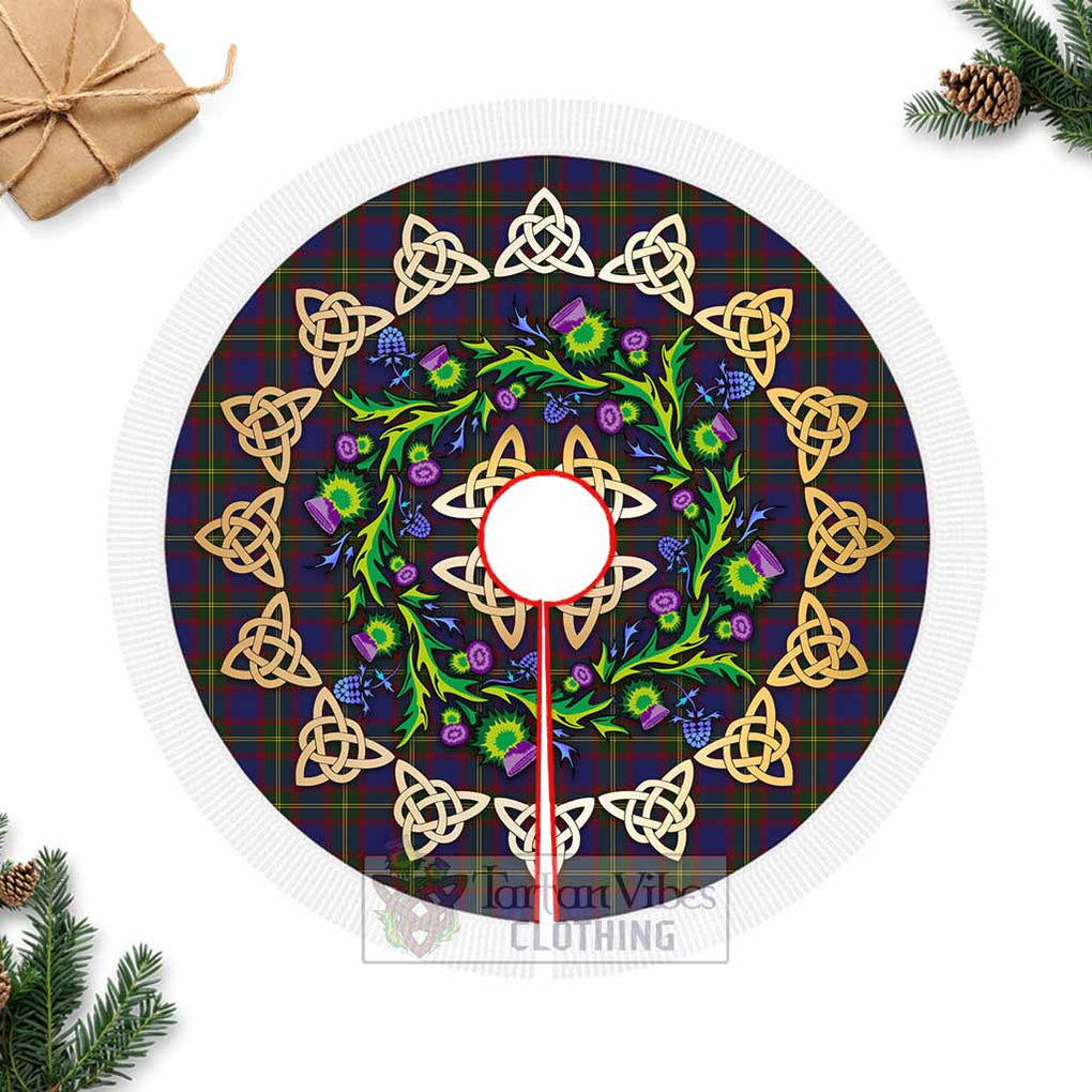 Durie Tartan Christmas Tree Skirt with Thistle Celtic Knot Style Fringed Tree Skirts - Tartan Vibes Clothing