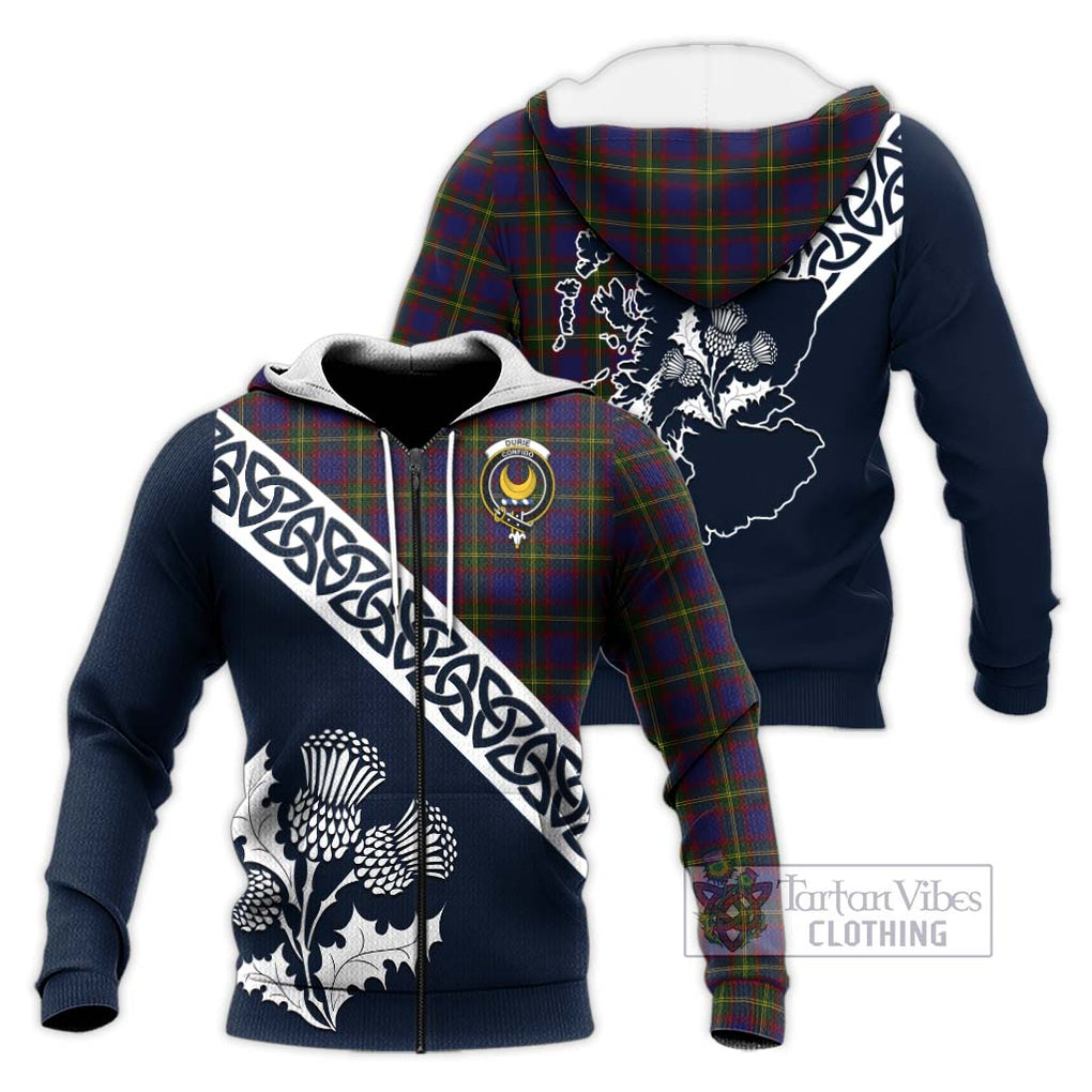 Tartan Vibes Clothing Durie Tartan Knitted Hoodie Featuring Thistle and Scotland Map