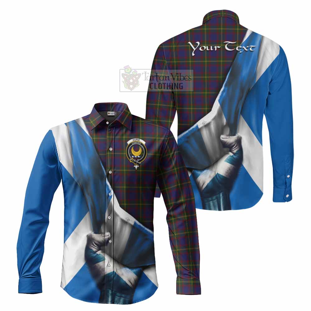 Tartan Vibes Clothing Durie Tartan Long Sleeve Button Shirt with Family Crest Scotland Patriotic Style