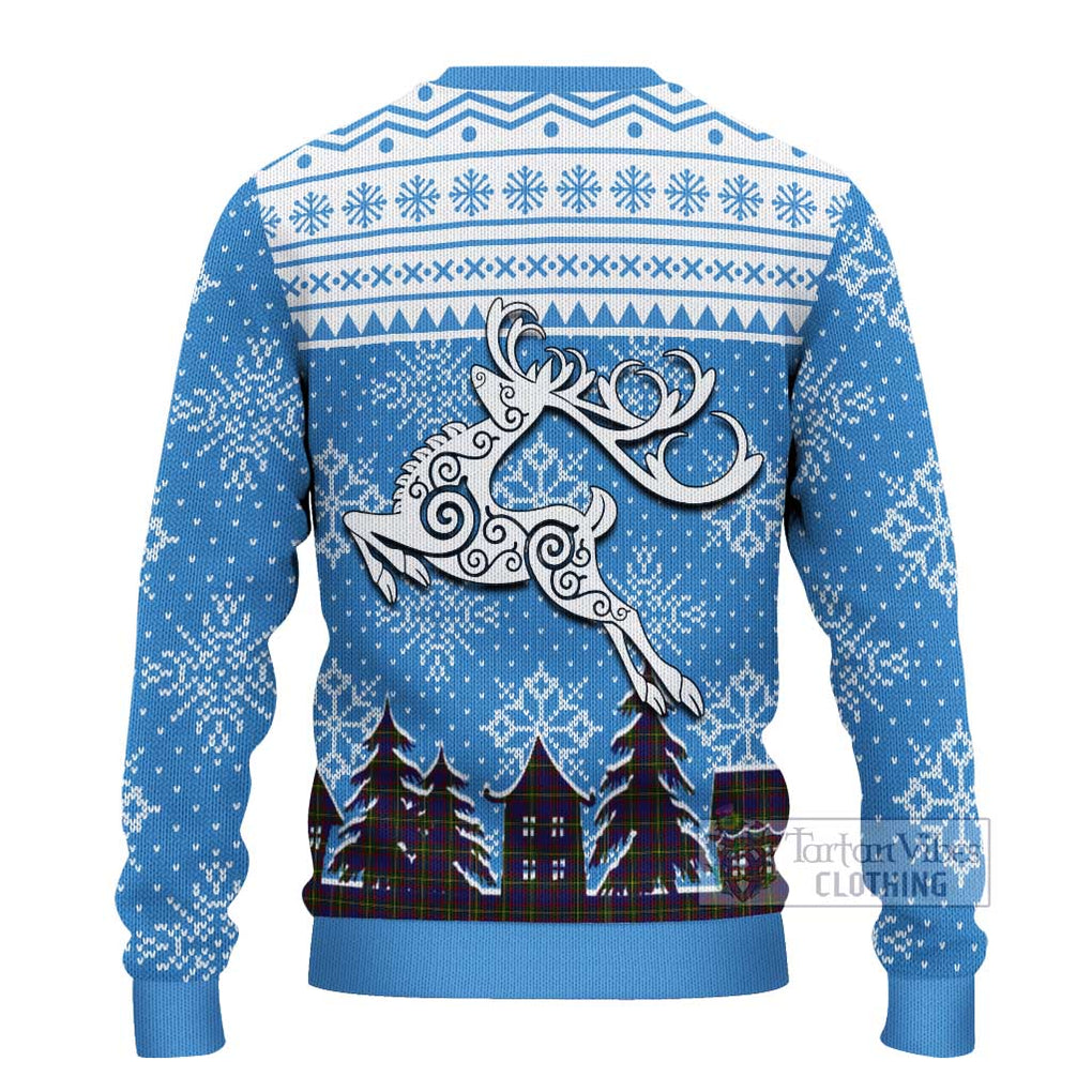 Tartan Vibes Clothing Durie Clan Christmas Ugly Sweater with Tartan and Celtic Raindeer Style