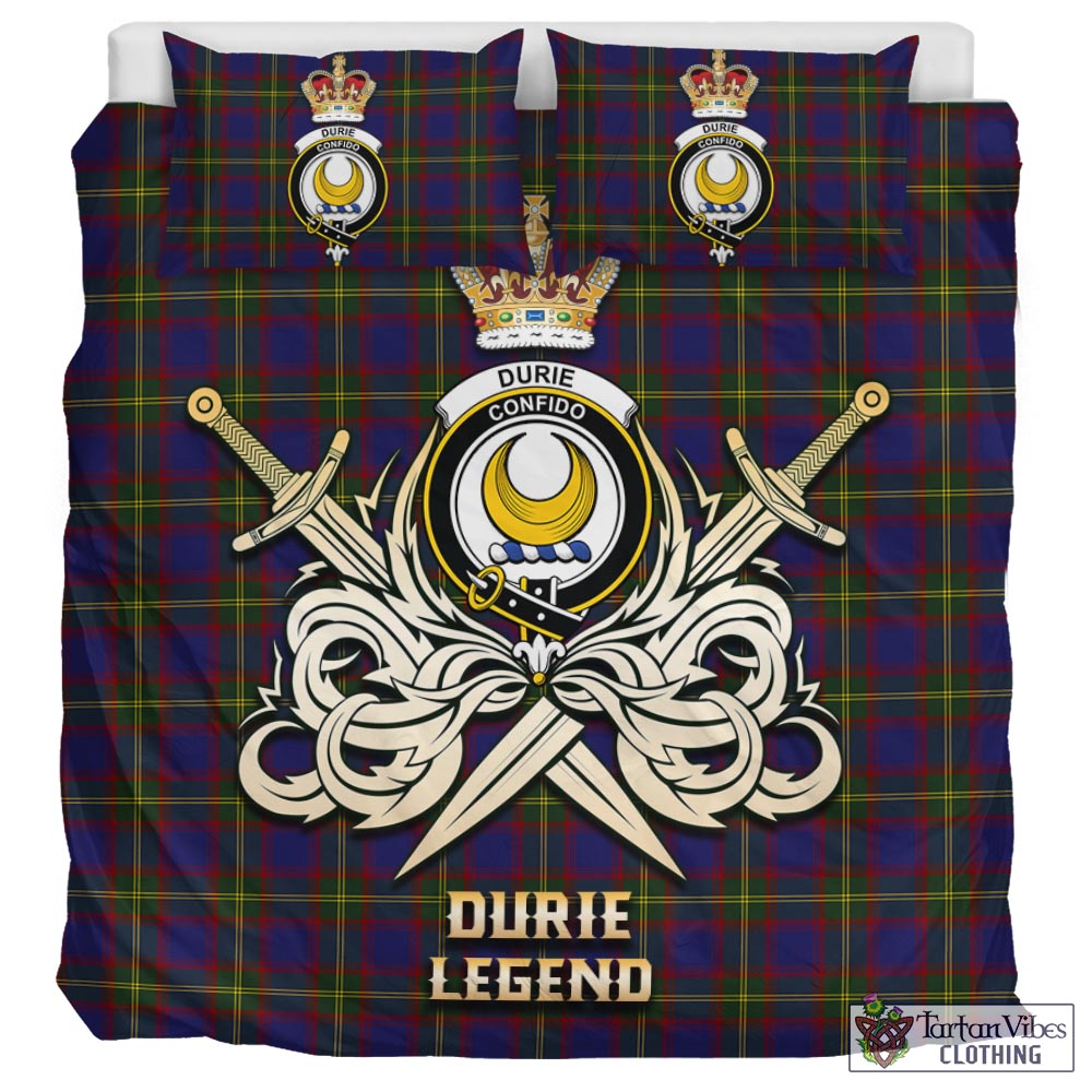 Tartan Vibes Clothing Durie Tartan Bedding Set with Clan Crest and the Golden Sword of Courageous Legacy