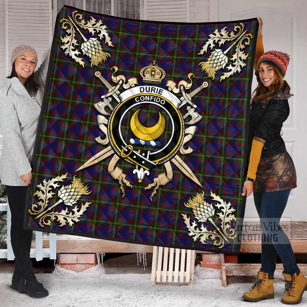 Tartan Vibes Clothing Durie Tartan Quilt with Family Crest and Scottish Golden Courage Shield