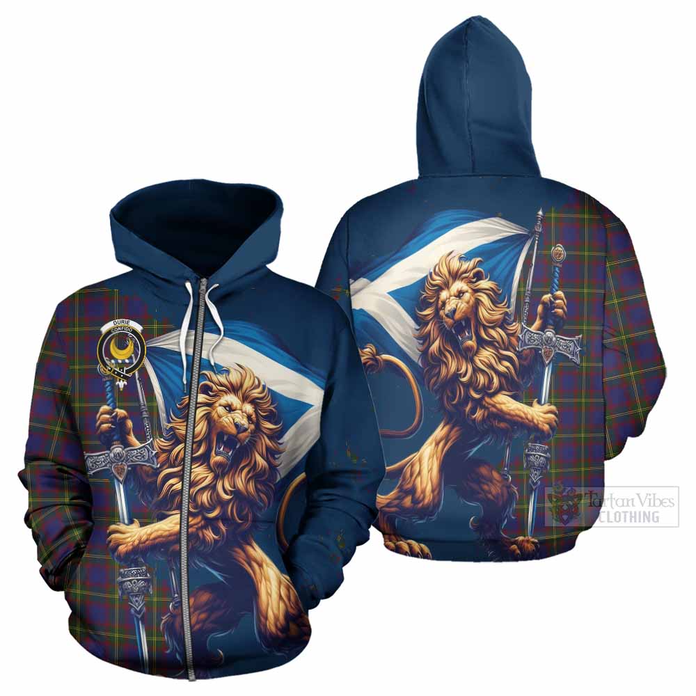 Tartan Vibes Clothing Durie Tartan Family Crest Hoodie with Scottish Majestic Lion