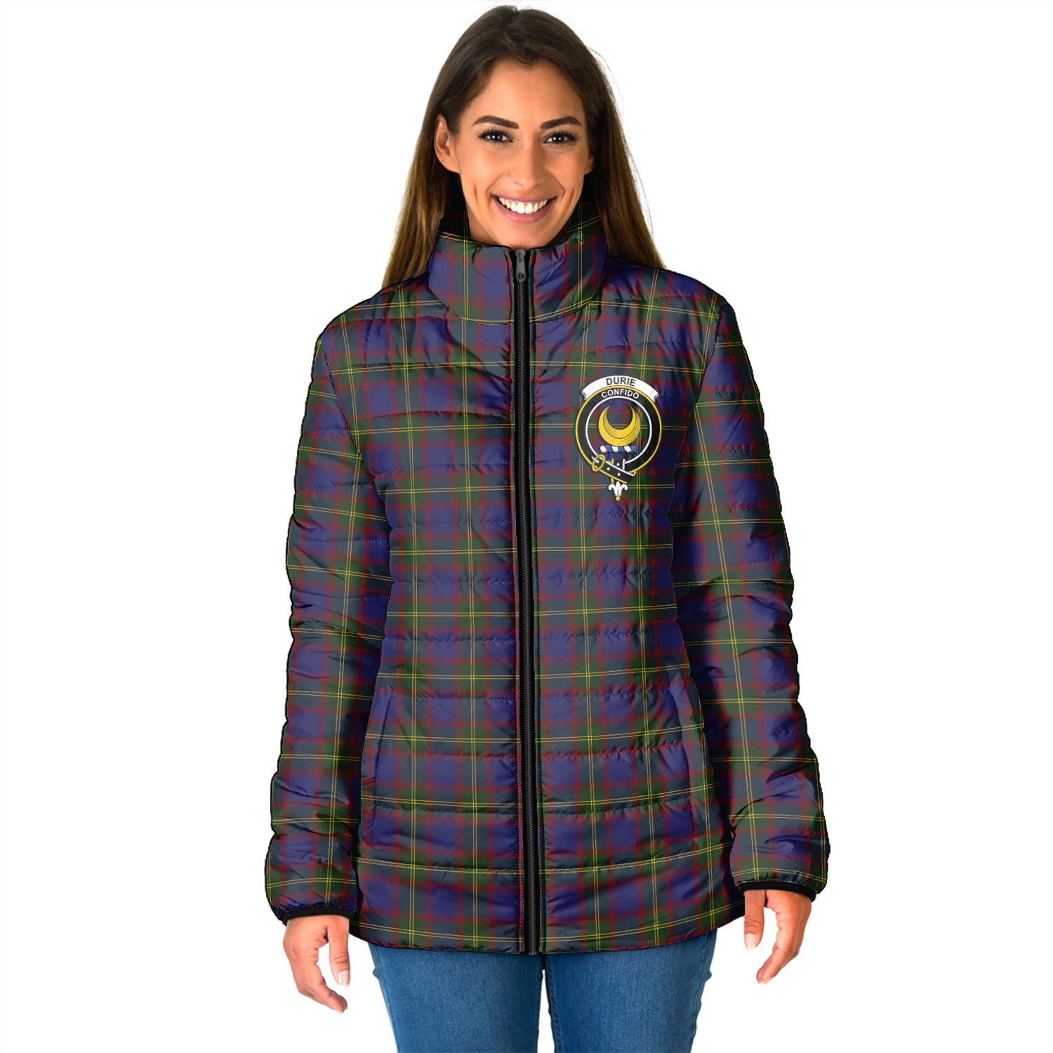 Durie Tartan Padded Jacket with Family Crest - Tartan Vibes Clothing