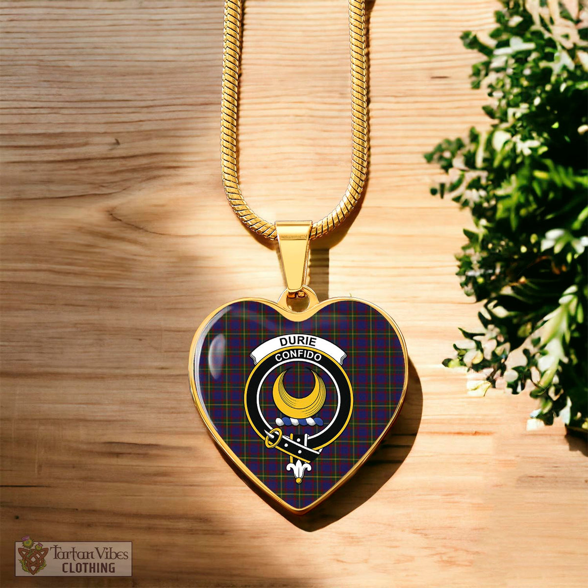 Durie Tartan Heart Necklace with Family Crest Luxury Necklace (Gold) No - Tartan Vibes Clothing
