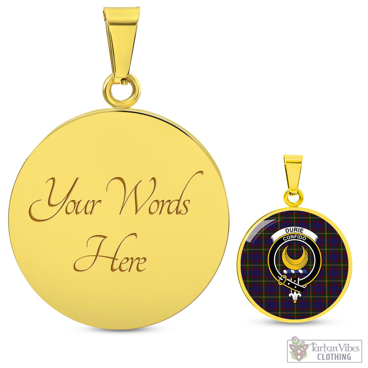 Durie Tartan Circle Necklace with Family Crest Luxury Necklace (Gold) Yes - Tartan Vibes Clothing