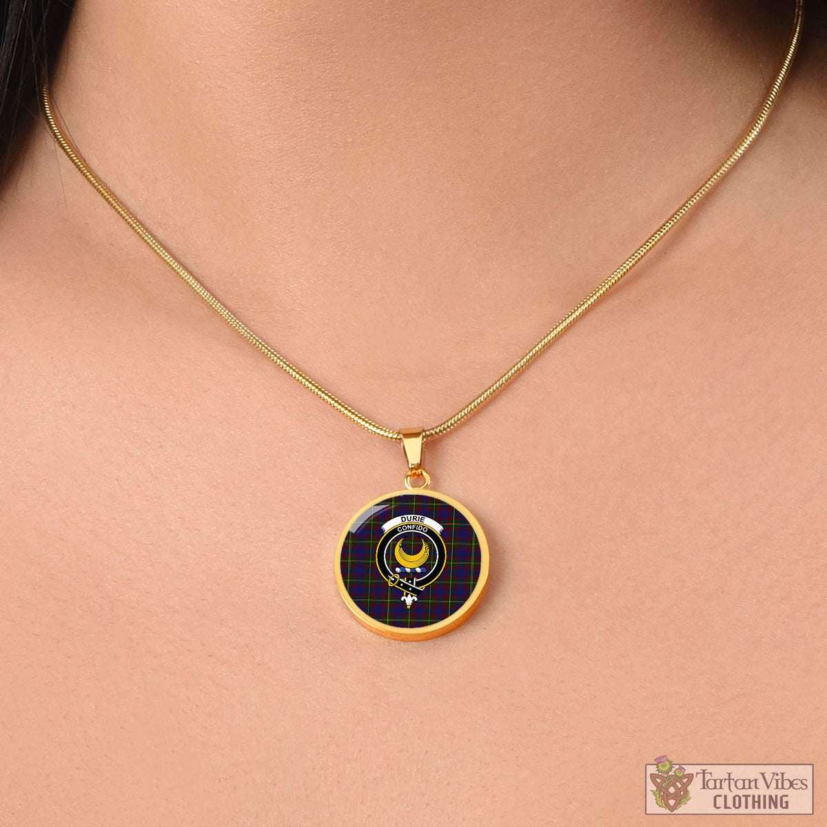 Durie Tartan Circle Necklace with Family Crest - Tartan Vibes Clothing