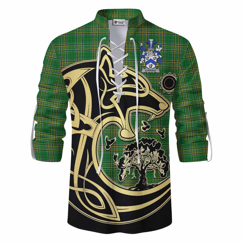 Durrant Irish Tartan Ghillie Kilt Shirt with Coat of Arms Celtic Wolf Style Men - Tartan Vibes Clothing