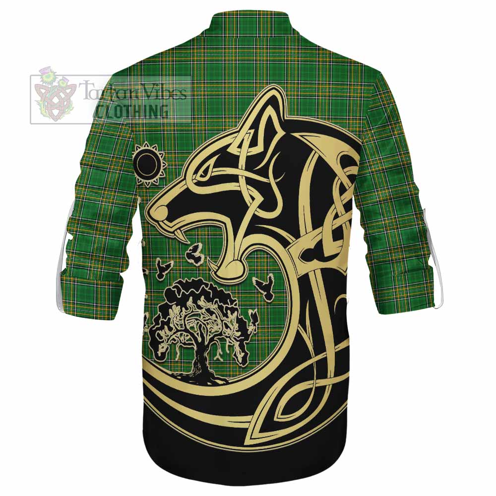 Durrant Irish Tartan Ghillie Kilt Shirt with Coat of Arms Celtic Wolf Style - Tartan Vibes Clothing