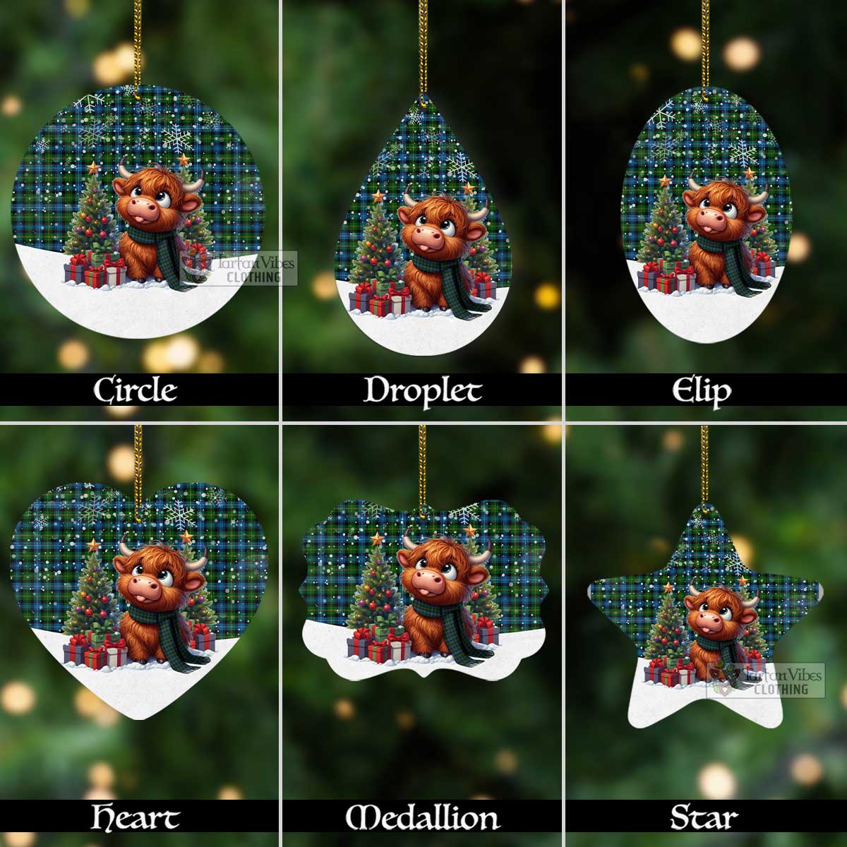 Tartan Vibes Clothing Dyce Tartan Christmas Aluminium Ornament with Adorable Highland Coo