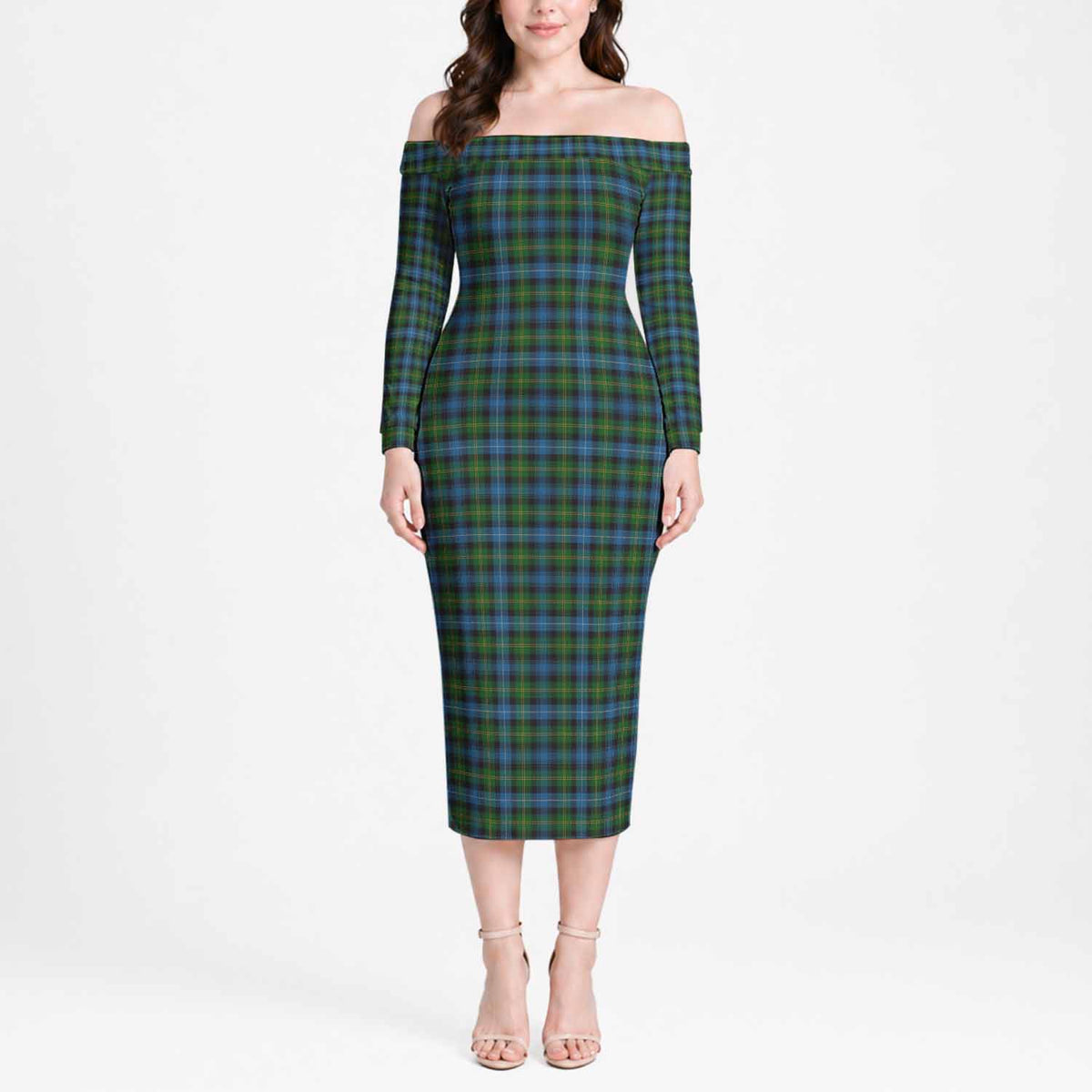 Dyce Tartan Off Shoulder Long Sleeve Dress Women's Dress Long Sleeve - Tartan Vibes Clothing