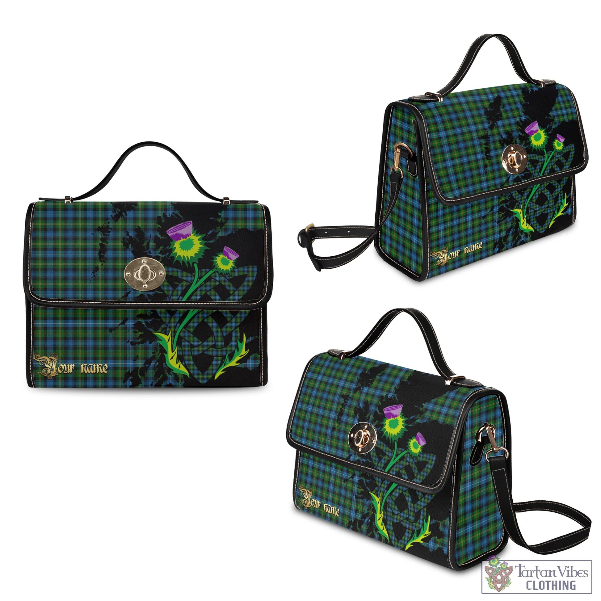 Tartan Vibes Clothing Dyce Tartan Waterproof Canvas Bag with Scotland Map and Thistle Celtic Accents