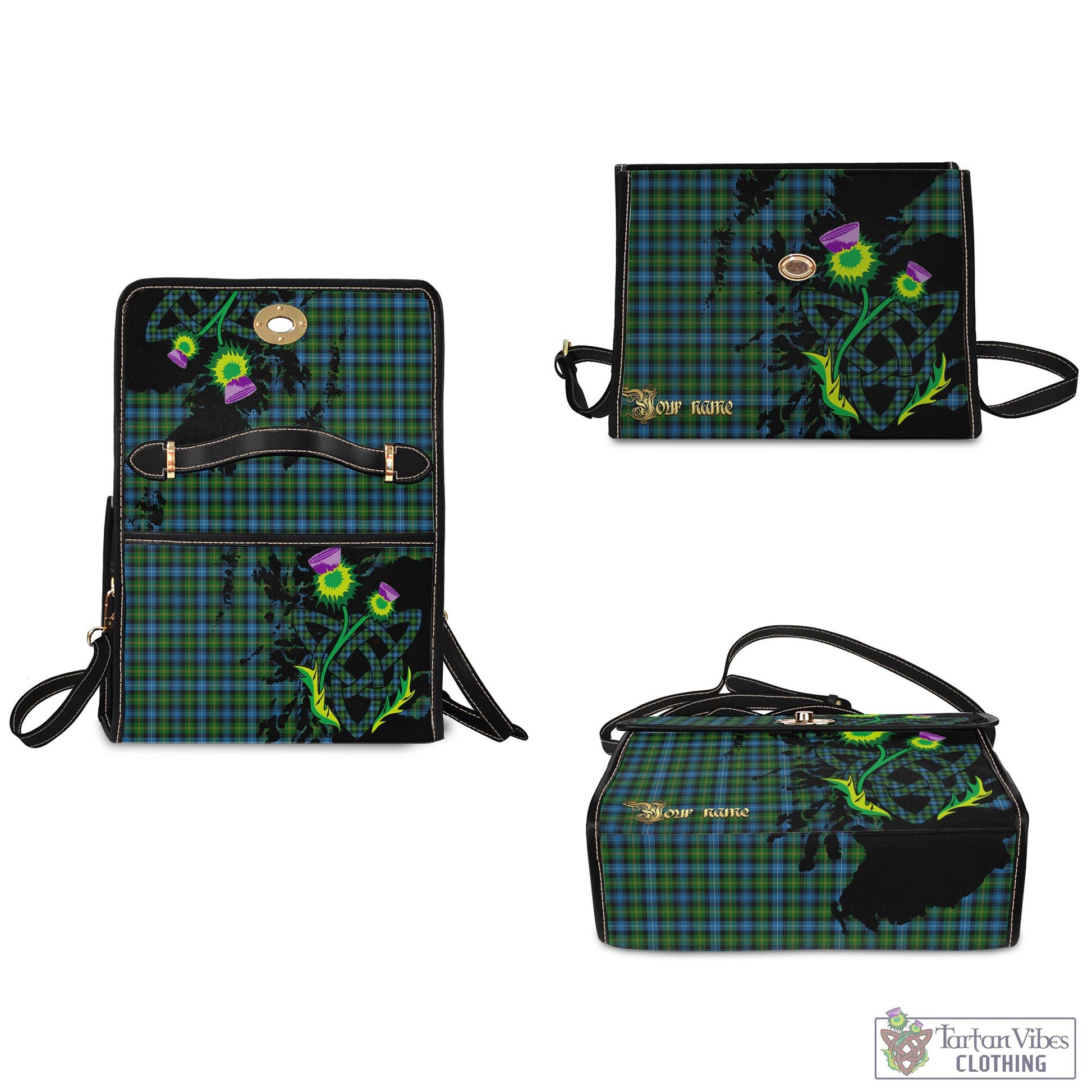 Tartan Vibes Clothing Dyce Tartan Waterproof Canvas Bag with Scotland Map and Thistle Celtic Accents