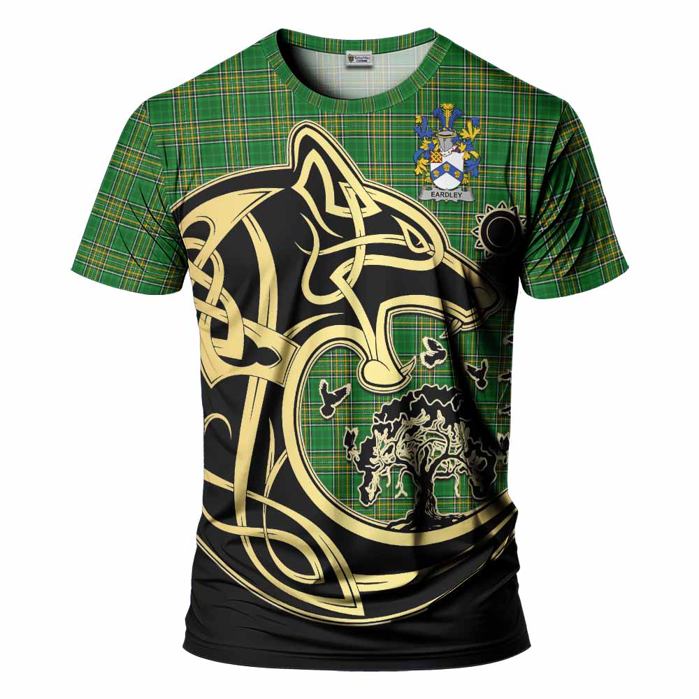 Tartan Vibes Clothing Eardley Irish Tartan T-Shirt with Coat of Arms Celtic Wolf Style