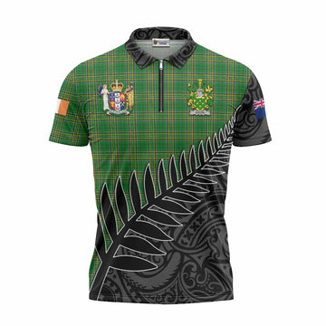 Eaton Irish Clan Tartan Zipper Polo Shirt with Coat of Arms New Zealand Silver Fern Half Style