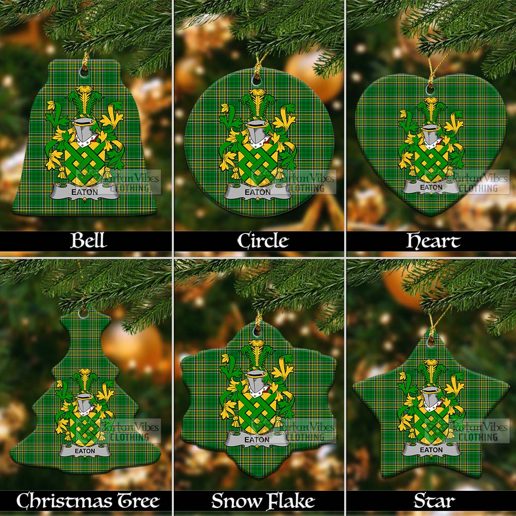 Tartan Vibes Clothing Eaton Irish Clan Tartan Christmas Ceramic Ornament with Coat of Arms