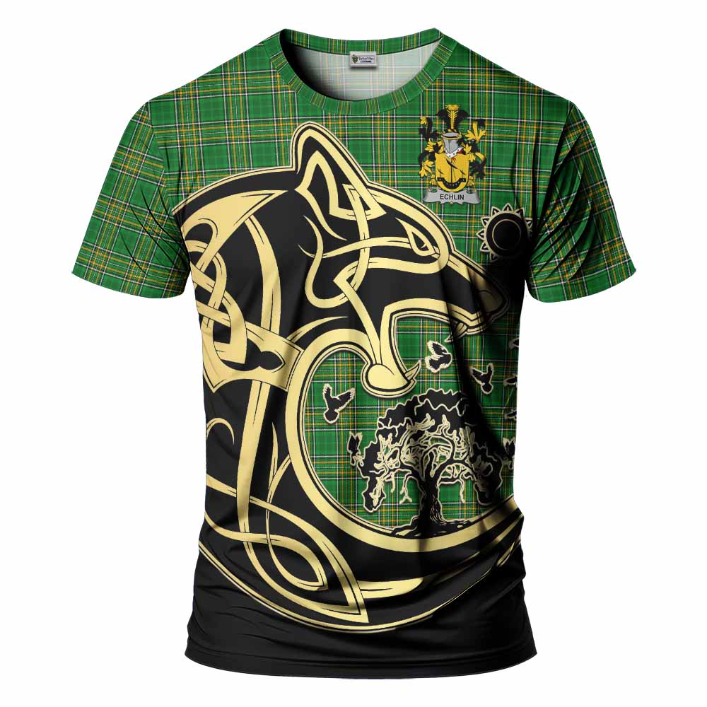 Echlin Irish Tartan T-Shirt with Coat of Arms Celtic Wolf Style Kid's Shirt - Tartan Vibes Clothing