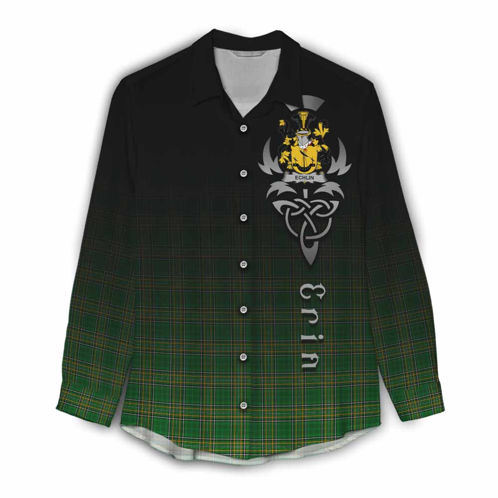 Echlin Irish Clan Women's Casual Shirt with Coat of Arms Erin Go Bragh Celtic Inspired Female - Tartan Vibes Clothing