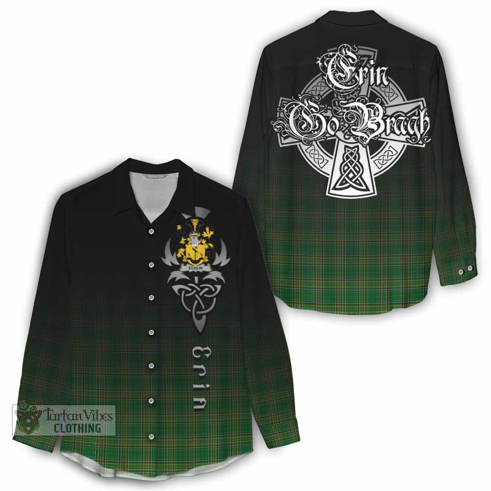 Echlin Irish Clan Women's Casual Shirt with Coat of Arms Erin Go Bragh Celtic Inspired - Tartan Vibes Clothing