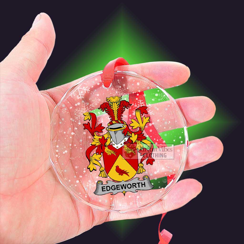 Tartan Vibes Clothing Edgeworth Irish Clan Christmas Glass Ornament with Coat of Arms