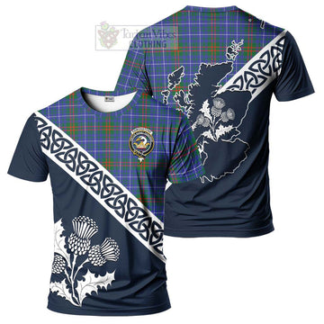 Edmonstone Tartan T-Shirt Featuring Thistle and Scotland Map