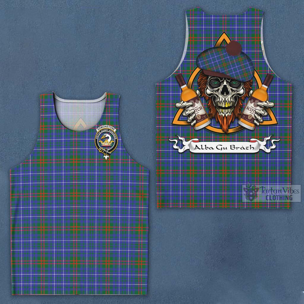 Tartan Vibes Clothing Edmonstone Tartan Men's Tank Top with Family Crest and Bearded Skull Holding Bottles of Whiskey