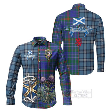 Edmonstone Tartan Long Sleeve Button Shirt Happy St. Andrew's Day Half Tartan Style Men's Shirt S - Tartan Vibes Clothing