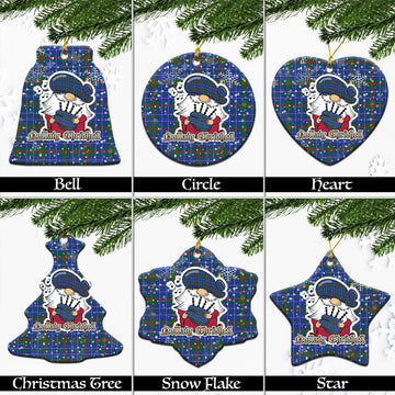 Edmonstone Tartan Christmas Ceramic Ornaments with Scottish Gnome Playing Bagpipes