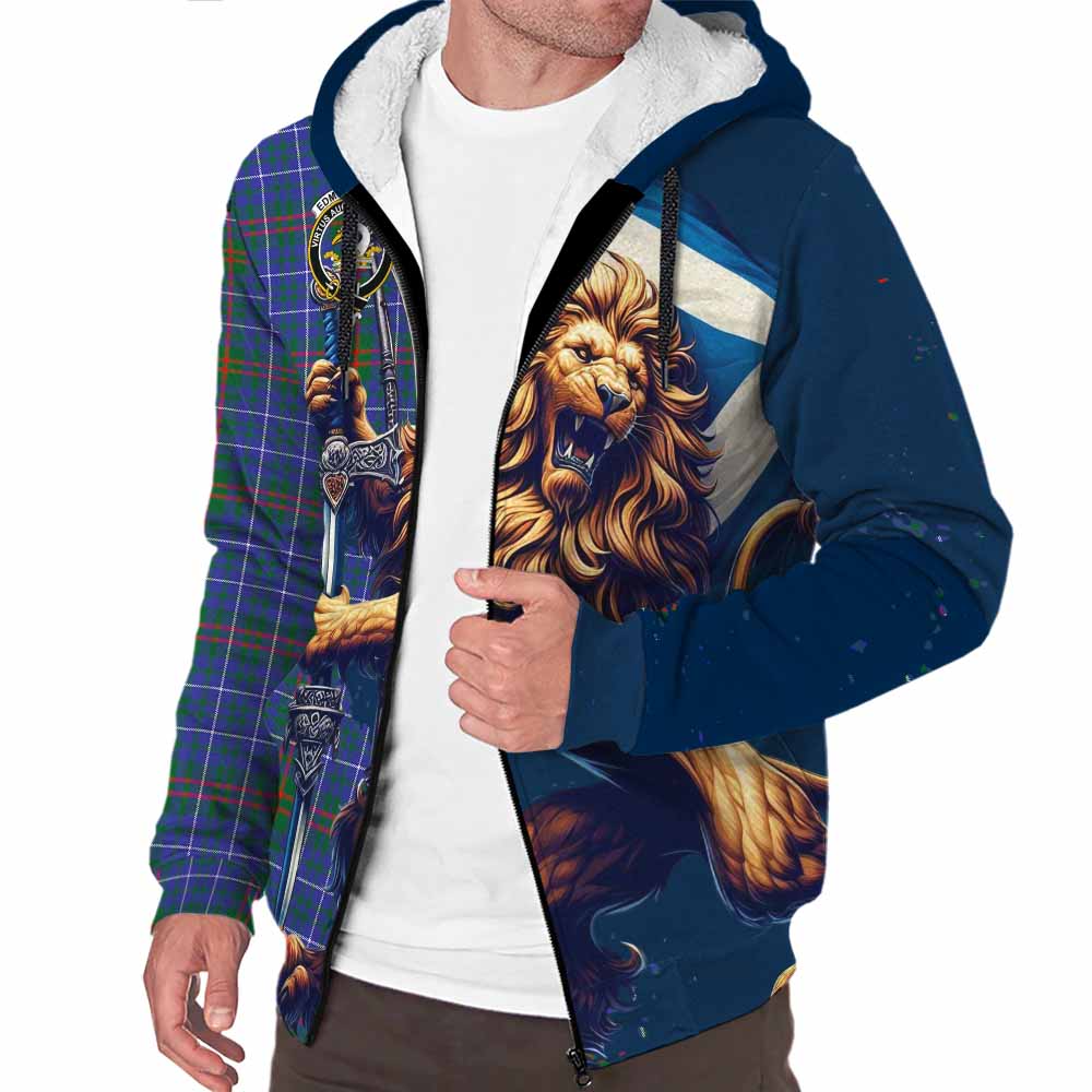 Tartan Vibes Clothing Edmonstone Tartan Family Crest Sherpa Hoodie with Scottish Majestic Lion