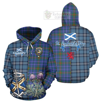 Edmonstone Tartan Hoodie Happy St. Andrew's Day Half Tartan Style