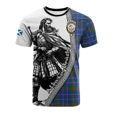 Edmonstone Tartan Clan Crest Cotton T-shirt with Highlander Warrior Celtic Style