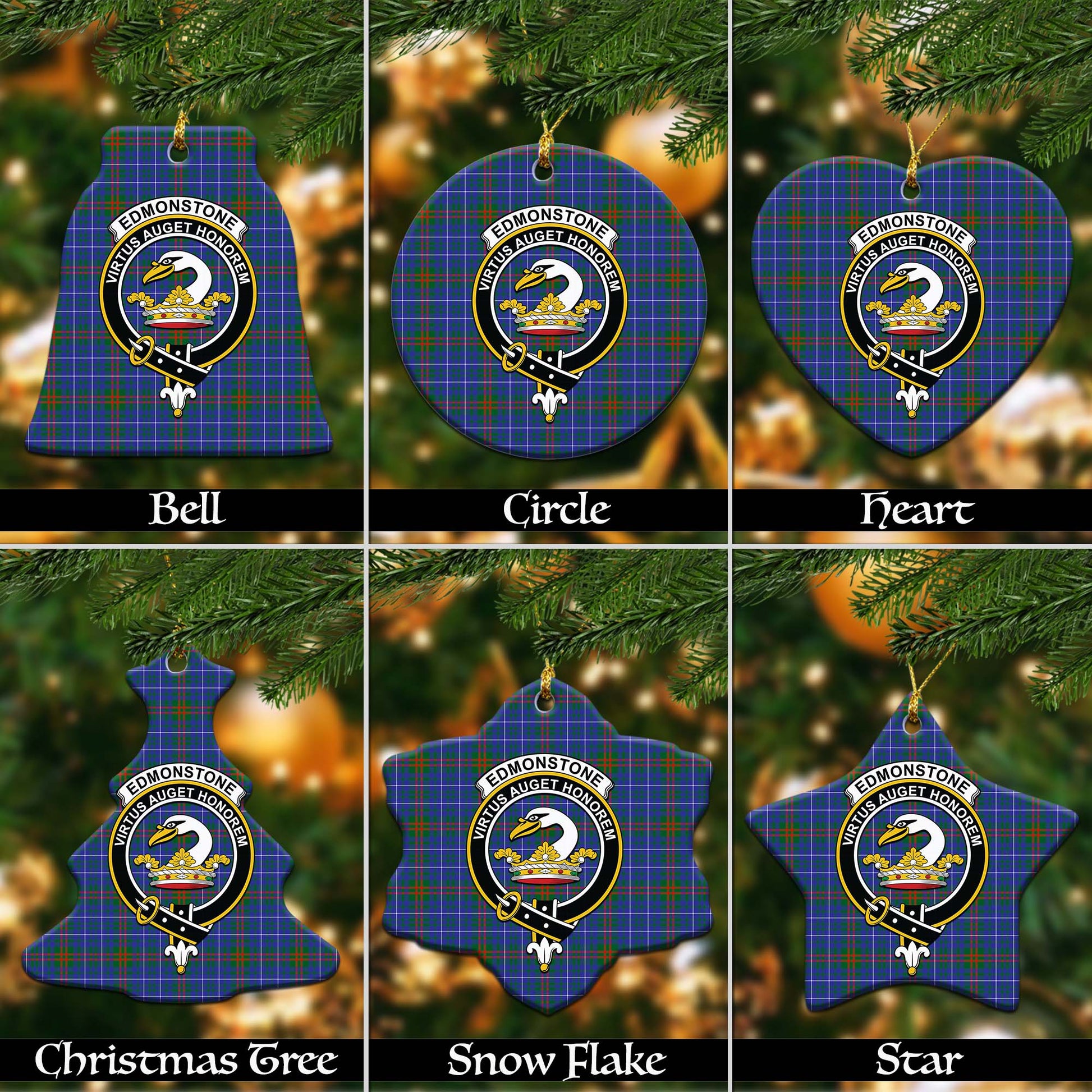 Edmonstone Tartan Christmas Ornaments with Family Crest - Tartanvibesclothing