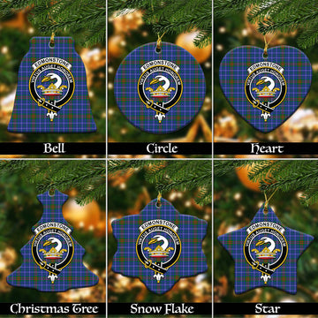 Edmonstone Tartan Christmas Ceramic Ornaments with Family Crest