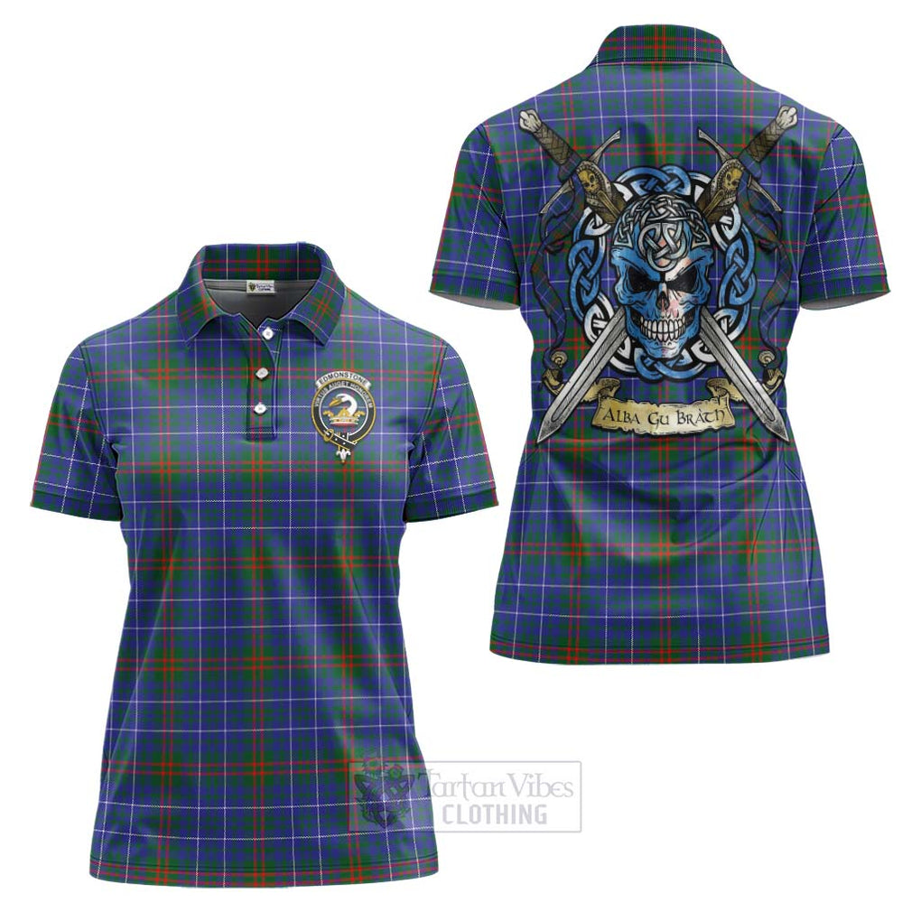 Tartan Vibes Clothing Edmonstone Tartan Women's Polo Shirt with Family Crest Celtic Skull Style