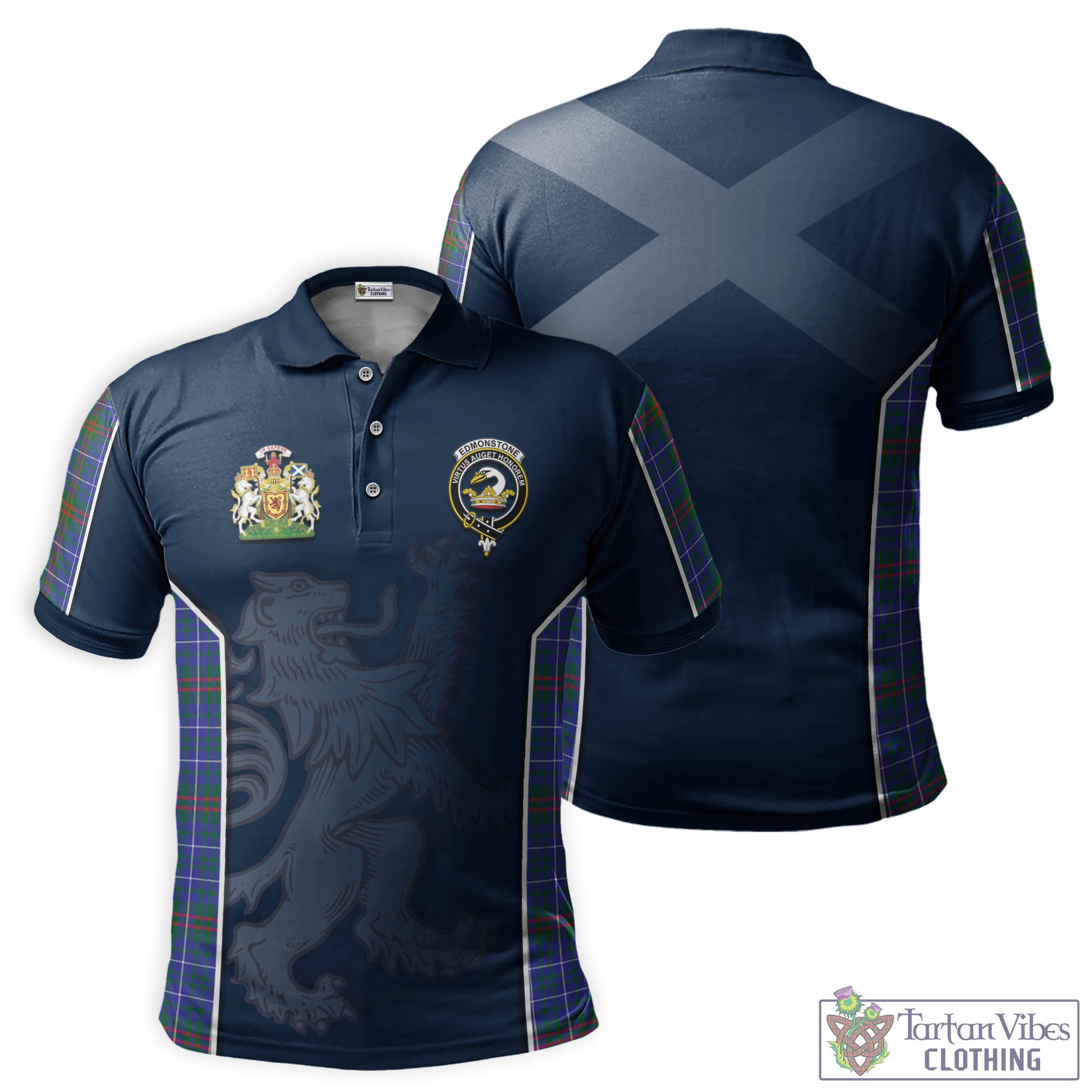 Tartan Vibes Clothing Edmonstone Tartan Men's Polo Shirt with Family Crest and Lion Rampant Vibes Sport Style