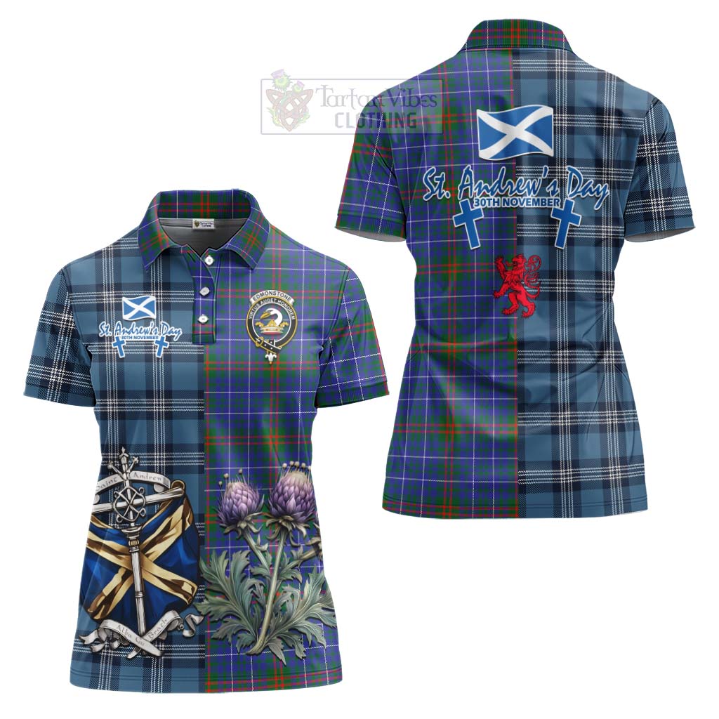 Tartan Vibes Clothing Edmonstone Tartan Women's Polo Shirt Happy St. Andrew's Day Half Tartan Style