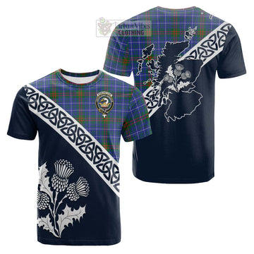 Edmonstone Tartan Cotton T-shirt Featuring Thistle and Scotland Map