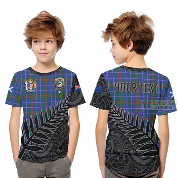 Edmonstone Crest Tartan Kid T-Shirt with New Zealand Silver Fern Half Style