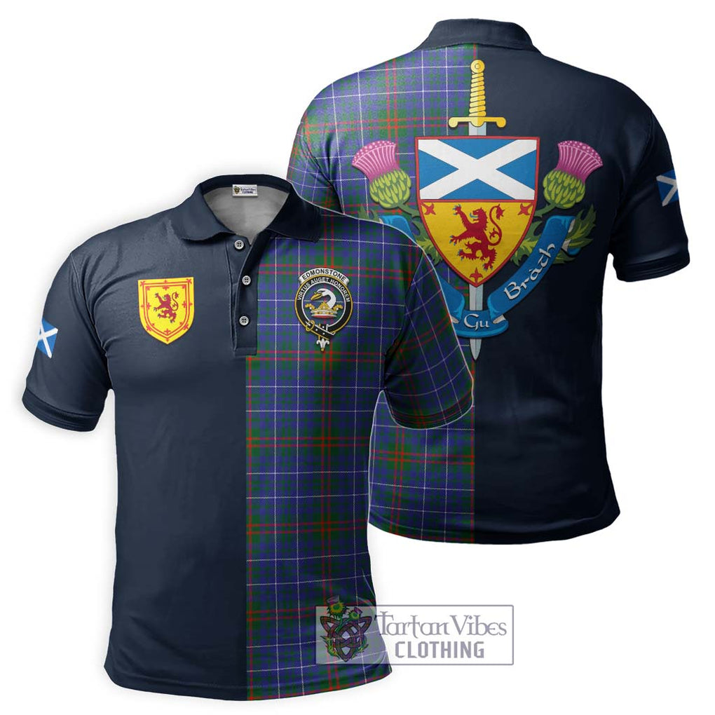 Tartan Vibes Clothing Edmonstone Tartan Polo Shirt with Scottish Lion Royal Arm Half Style