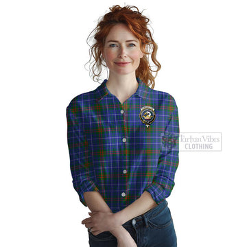 Edmonstone Tartan Women's Casual Shirt with Family Crest and Bearded Skull Holding Bottles of Whiskey