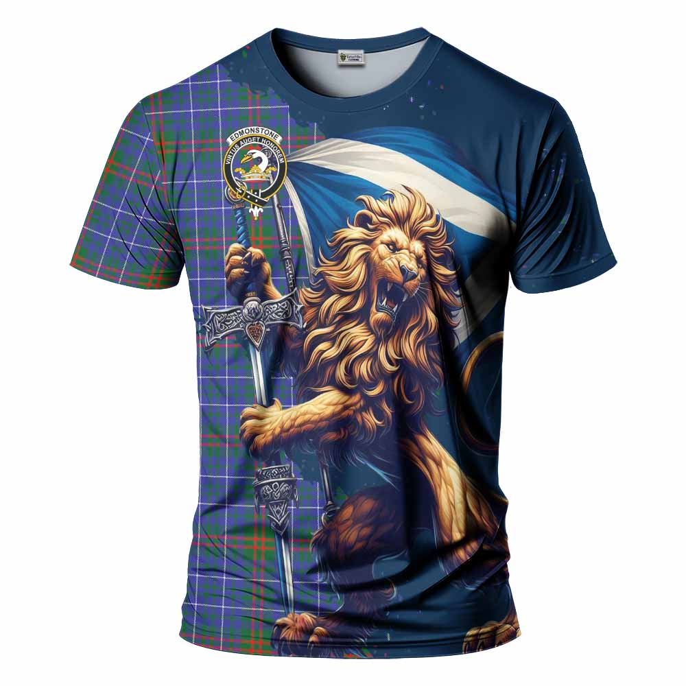 Tartan Vibes Clothing Edmonstone Tartan Family Crest T-Shirt with Scottish Majestic Lion